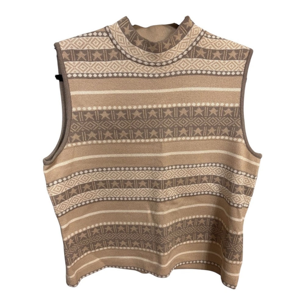 NWOT St. John Sport by Marie Gray Beige & Taupe Sleeveless Mock Neck Top Sz L